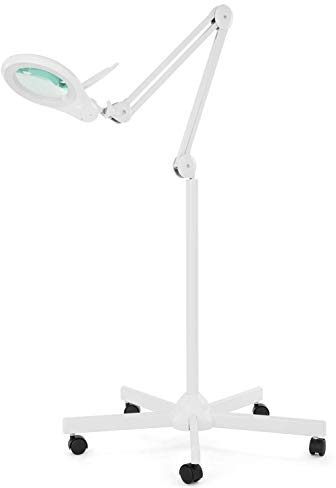 Neatfi Bifocal Lámpara Bifocal Super LED de 1,200 lúmenes con base giratoria de 5 ruedas, Enchufe Europeo, brazo ajustable, 5 dioptrías con 20 dioptrías, lente de 13 CM de diámetro (Blanco)