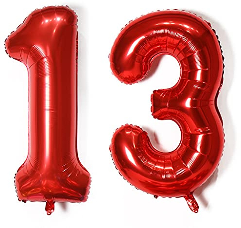 Globos número 13, globo número 13 rojo globos 13 cumpleaños deco niñas globo de aluminio 13 globos número 13 rojo XXXL 40 Globo inflable gigante de helio 13 años cumpleaños deco niñas rojo decoration