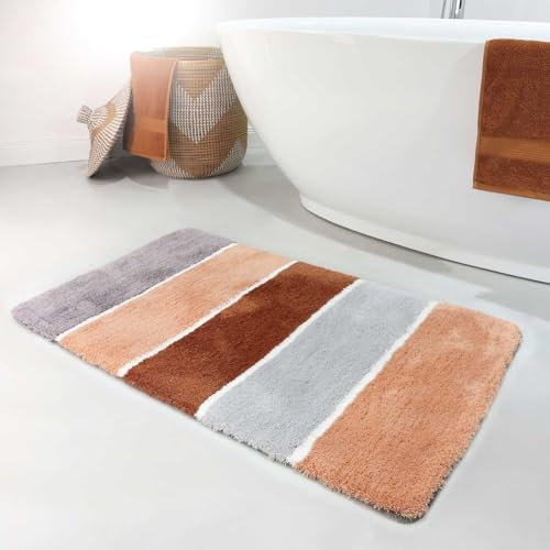 Homie Living Badteppich, Badematte kuscheliger Flauschiger weicher Flor l rutschfest und Waschbar Rio Marina (70 x 120 cm, Lachs Grau Braun)
