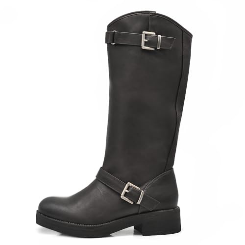 IF Fashion Scarpe Stivali da Donna Al Polpaccio Biker Motociclista Con Fibbie Anfibi YG883 nero N.38