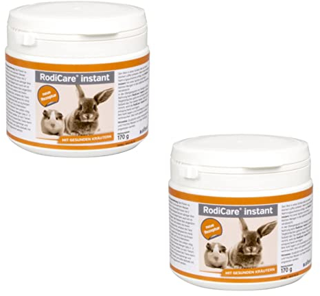 alfavet RodiCare instant, Doppelpack, Päppelfutter für geschwächte appetitlose Zwergkaninchen, Meerschweinchen, Kleinnager, Alleinfuttermittel mit Kräutern, Pulver, 2 x 170 g mit Dosierlöffel