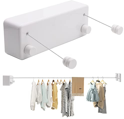 MUALROUS Doppelseil Einziehbare Wäscheleine - Ausziehbare, Einstellbare, Wasserdichte, Wandmontierte Leine für den Innenbereich bis zu 4,2 m Lang