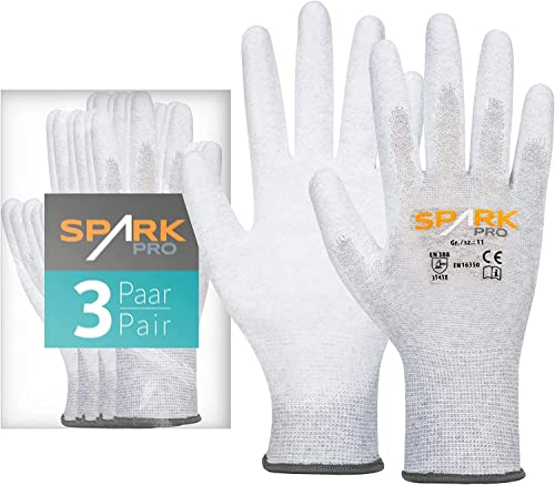 ACE Spark Pro Antistatik-Handschuh - 3 Paar Schutz-Handschuhe für PC & Elektronik - EN 388/16350-09/L (3er Pack)