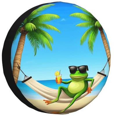 IBILIU Green Funny Frog Spare Tire Cover,Palm Trees Sea Animal Beach Summer Tire Cover Wheel Protectors Weatherproof Universal Fit for Cars Trailer RV SUV Camper Truck - 15 Inch