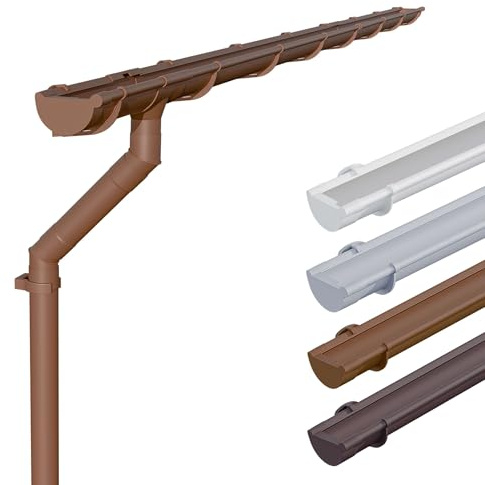 INEFA Set grondaia PVC NW125 / 125 mm semicircolare marrone 6 m – kit grondaia con pluviale DN100 per casetta da giardino e carport