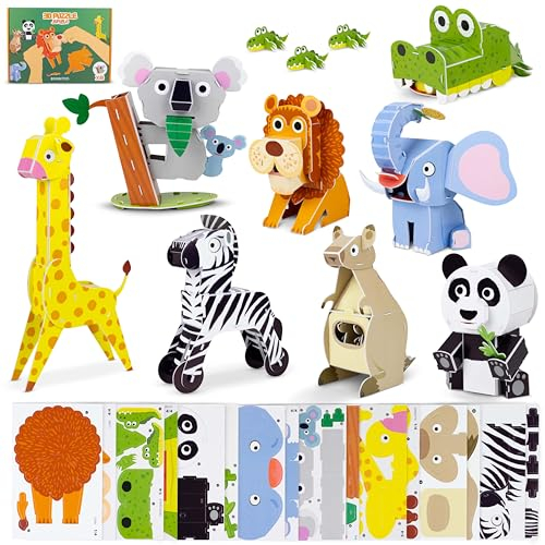 BONNYCO 3D Puzzles for Kids Jungle Pack 8. 3D Puzzle Animals, Educational Kids Toys. Jigsaw Children Activity, Creative Gifts for Boys and Girls 6 7 8 9 10 11 12 Years, Birthday, Christmas. Craft Kits