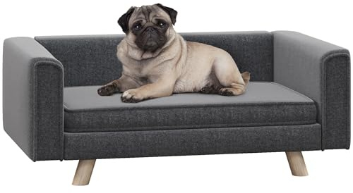 PawHut Elevated Dog Sofa Bed with Cushion for Medium and Small Dogs, Grey