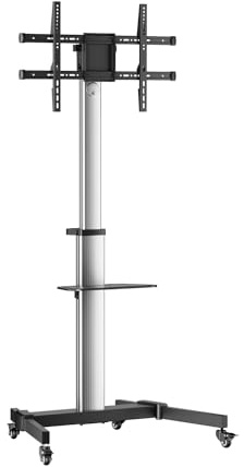 AISENS FT86TRE-197 - Golvstativ med hjul, 50 kg, DVD-hylla för bildskärm/TV 37–86, svart-silver