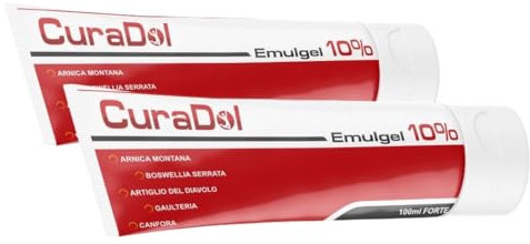 Cura Farma® CuraDol Emulgel 10% Freddo Arnica Gel Forte, Artiglio del Diavolo, Boswellia e Canfora, Crema Antinfiammatoria Antidolorifica Massaggio Muscoli Articolazioni Lenitiva Defaticante 2x 100ml