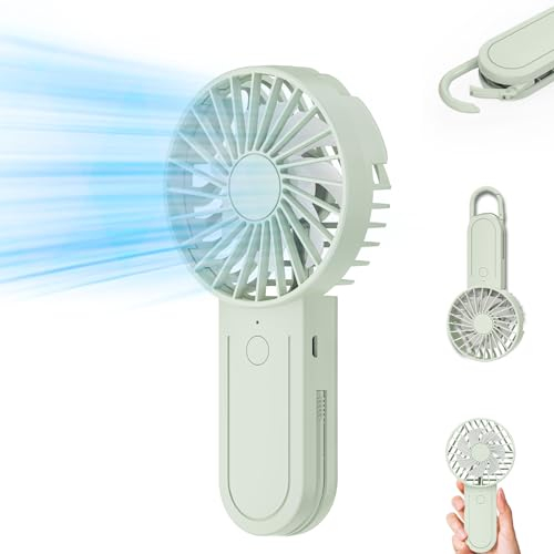 KIMTAR Mini Ventilator Handventilator，Kleiner Tragbarer Ventilator mit Teleskophaken, Wimpernventilator Akku Aufladbar mit 3 Geschwindigkeiten für Drinnen und Draußen Reisen Grün