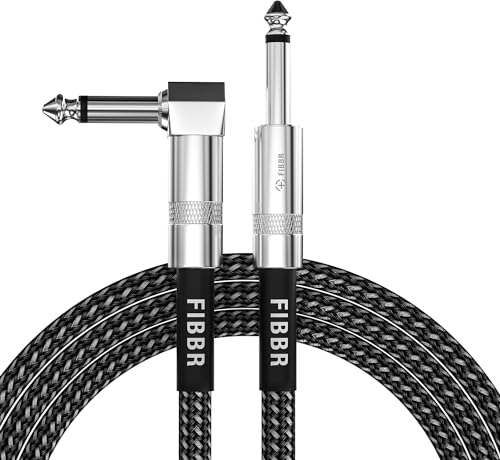 FIBBR 1.8M/6FT Right Angle Electric Instrument Cable - 1/4 Inch Straight to Right Guitar AMP Cord for Bass, Electric Guitar, Mandolin, Pro Audio