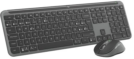 Logitech MK950 Signature Slim, teclado y ratón inalámbricos, diseño elegante, clics discretos, uso alternante de 3 dispositivos, Bluetooth, multisistema operativo, Windows, Mac, QWERTY ESP - Grafito
