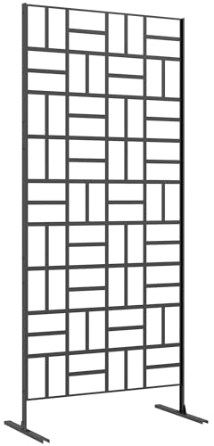 Outsunny Panneau Brise Vue Jardin Panneau décoratif paravent extérieur à Motif géométrique ajouré en métal - 90L x 45l x 198H cm, Noir