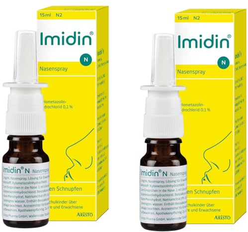 Imidin N Nasenspray 2x15ml – abschwellendes Schnupfenspray mit Xylometazolin für Erwachsene & Kinder ab 6 Jahren – befreit verstopfte Nase schnell & langanhaltend – Aristo Pharma