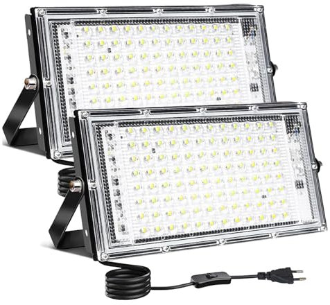 CREATESTAR Faretto Led da Esterno, 100W 2 Pezzi Faretti Led Esterni luce bianca fredda, IP65 Impermeabile Faro Led Esterno per magazzino, campo sportivo, giardino, garage, parcheggio