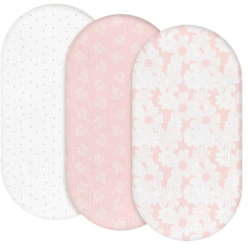 3-pack sängkläder spännlakan, madrasskydd för barnsäng, 100% muslin-bomuld, Mjukt och premiumkvalitet universellt spännlakan för barnvagn. Födelsepresent (Rosebud)