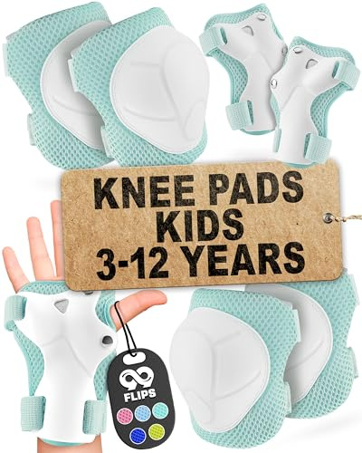 99FLIPS Kids Knee and Elbow Pads Set - Pads and Wrist Guards for Skating Girls & Boys - Size SM Mint - Skateboard Roller Skates Scooter