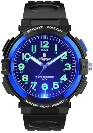 Weayege Kinderuhr Jungen Mädchen,Kinder Analog Quartz Uhr mit 7-Farbige Kinderuhren Armbanduhr Kautschuk Wasserdicht Outdoor Sports Uhren 4-16 Jahren
