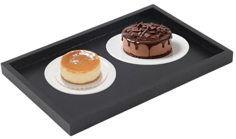 Culnflun Serviertablett aus Holz, 25 x 18 x 2cm Rechteckiges Teetablett Holz Tablett Küchentablett Servierplatte Frühstückstablett, Massivem Schwarzes Holzs-Teetablett Badezimmer Tablett