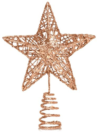 GXFCING Champagne Christmas Tree Topper Large Glitter Star for Christmas Tree 3D Metal Hollow Tree Top Star for Xmas Tree Topper Christmas Home Decorations 25cm