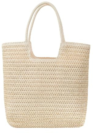 Long Keeper Borsa Paglia Mare - Borse Paglia Donna Elegante Boho Borsa a Spalla Estiva da Spiaggia Borse Tote Bag con cerniera Per Viaggio Vacanze (Beige)