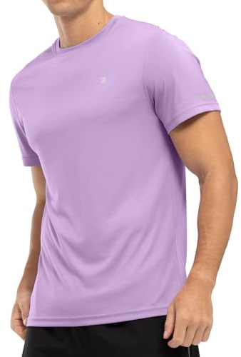 Rdruko Maglietta sportiva da uomo, a maniche corte, con protezione UV, traspirante, per allenamento, palestra, fitness, viola chiaro, L