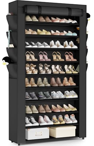 Mavivegue Shoe Rack with Cover, 10+1 Tier Tall Shoe Storage for 50-55 Pairs of Shoes, Shoe Organizer for Entryway, Closet