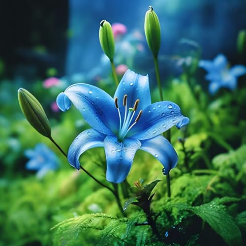 100 Pcs Graines de Lys Bleu, Faciles à Planter, Fleurs Rares et Parfumées, Non-OGM, Idéales pour Jardin, Balcon et Décoration