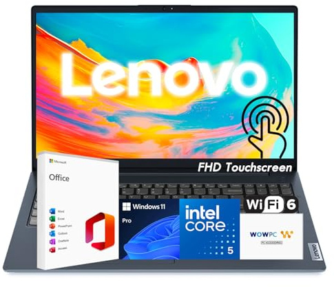 Lenovo IdeaPad Business Laptop, 15.6 FHD Touchscreen Display, Intel 13th 10-Core i5 CPU (Up to 4.6 GHz), 16GB RAM, 512B SSD, Copilot AI Ready, Wi-Fi 6, Windows 11 Pro with Microsoft Office, WOWPC USB