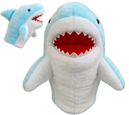Pupazzo a mano con squalo – Marionetta a mano, peluche con bocca mobile, peluche + imbottitura in cotone PP, giocattolo per bambini, famiglia, casa, feste, scuola, Klas