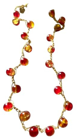 Sorelle Frappalà Collana girocollo artigianale fatta a mano, lavorata all'uncinetto con filato prezioso lurex oro e Cristalli Sfere di luce in vetro, sfumatura Rosso/Ambra - pezzo unico