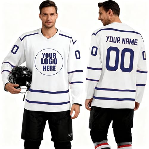 Camiseta de Hockey Hielo Personalizable para Hombre y Mujer, equipación de Entrenamiento con Nombre y número, Logotipo de Equipo, Mangas largas, Estampado Delantero y Trasero (Color C)