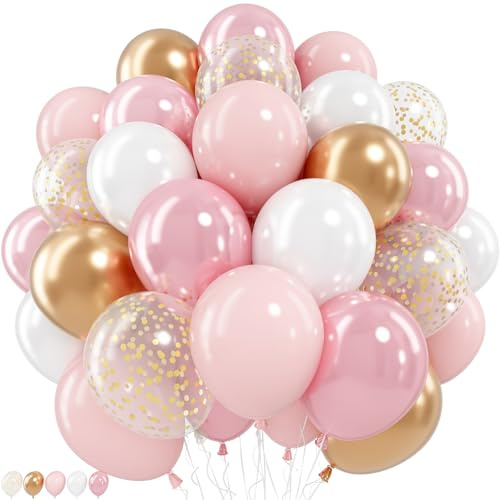 Pink White Gold Balloons, 12 Inch Double Stuffed Pearl Pale Baby Light Pink White Sand Metallic Gold Latex Balloon Polka Dot Balloons for Fairy Birthday Wedding Baby Bridal Shower Party Decorations