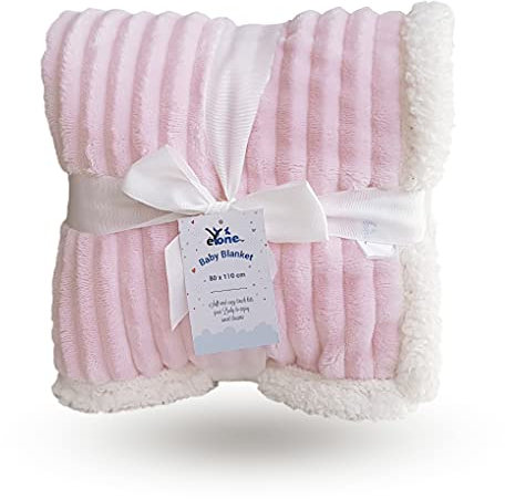 eYone Baby Blanket 80×110 cm - Soft Fleece & Sherpa - Pram, Cot & Stroller - Baby Girl Gift Blanket - Pink