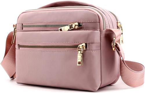 Women's Crossbody Bag, Multi Pocket Messenger Bag Shoulder Bag Travel Bag Handbags for Men&Women Suitable Shopping Travel Appointment Hiking Daily (M,Pink)