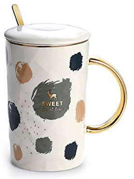 Kaffemugg Frostad svart guld Mjölkkopp Trend Hotel Creative Keramikkopp med lock Sked Frukostkopp