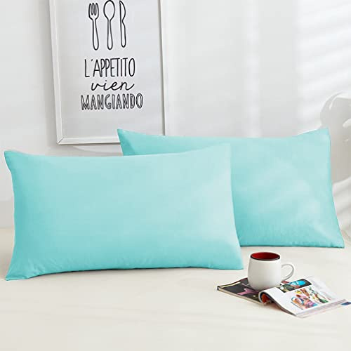 Nunubee Pure Color All -Cotton Almohada Un par de hoteles de Hotel Almohada Almohada Almohada de Almohada Liso Almohadas de Letra de Letra 2pcs Agua Azul 48 * 74cm