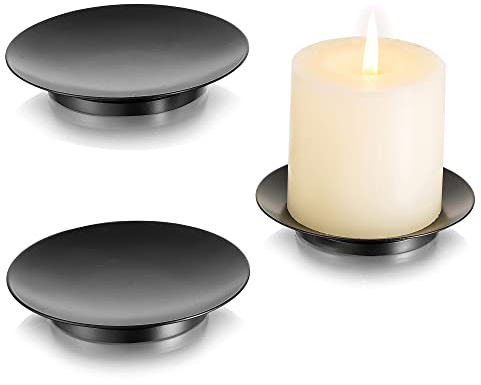 Inweder Support Bougie Chandelier Bougeoir - Lot de 3 Bougeoirs Ronds de 10.8cm en Fer Noir Porte Bougie Supports pour Bougies Piliers et Chauffe-Plat et Votives Noël Halloween Intérieur Décoration