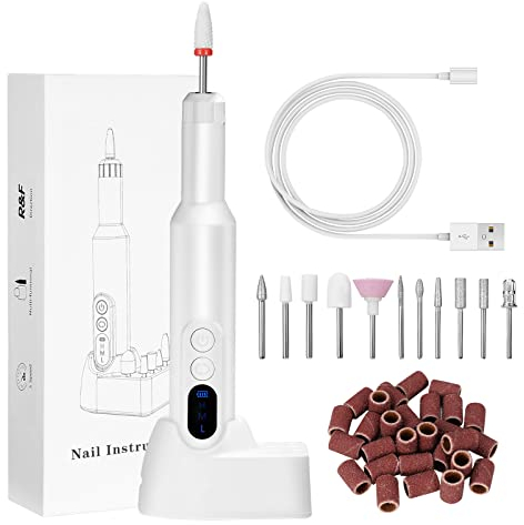 Vusddy Elektrischer Nagelfräser, Professionelles Maniküre/Pediküre Set für Gelnägel, Acrylnägel, Akku Nagelfeile für Fußpflege, mit 12 Bits und 36 Schleifbänder, Kabellos und Tragbar