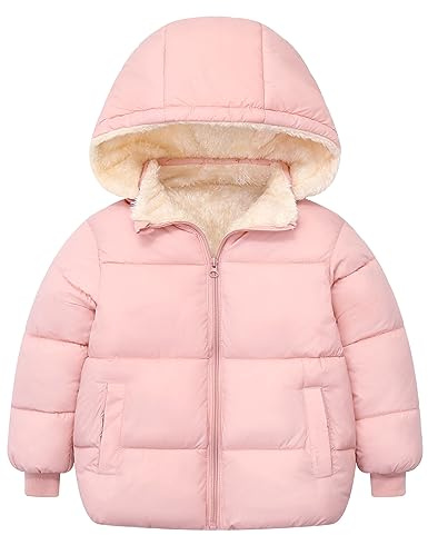 TUONROAD Size 5 Toddler Fleece Coats for Kids Girl Pink Hooded Down Jackets 4-5 Year Old Girl's Winter Padded Puffer Jacket Playwear 4t 5t Child Casual Outwear Windproof Clothing Party Outerwear