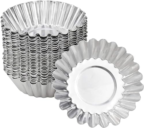 volumoon 30 Pezzi Stampi per Crostatine All'Uovo, Stampi per Tartellette 7cm in Alluminio, Stampi per Muffin Per Cupcakes Formine per Budini Riutilizzabile, Antiaderente,Argento