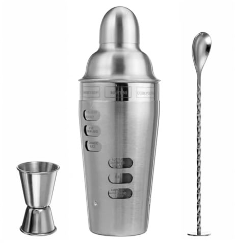 ZONADAH Juego de 3 utensilios de cocina de acero inoxidable con coctelera rotativa, guía de recetas, barman