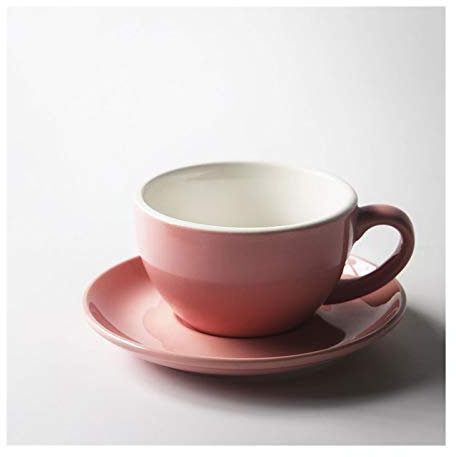 Keramisk kopp klassisk design kaffekopp porslin cappuccino-koppar med fat 9,5 uns för speciella kaffedrycker, latte, kafémocka och te - set med 1 tekopp (färg: rosa)