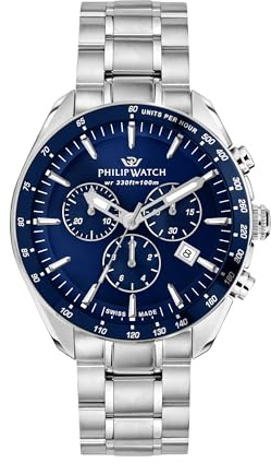 Philip Watch Orologio Uomo, Cronografo, Analogico, Cinturino in Acciaio, Collezione Blaze - R8273995017