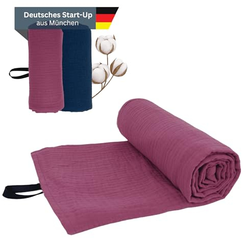 tripmate Reisehandtuch - 100% Baumwolle - Oeko-TEX® - Schnelltrocknend - Leichtes Handtuch - Made in Germany - ideal für Strand, Sport, Fitness, Sauna, Camping - 120x60cm (Beerenrosa)