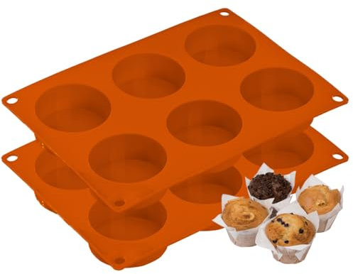 Melearch Muffin Trays, 6 Cavity Yorkshire Pudding Tray, Silicone Cupcake Moulds for Baking, Silicone Muffin Cases, Non Stick Muffin Tin, Cookies Jelly Mould(2PCS)