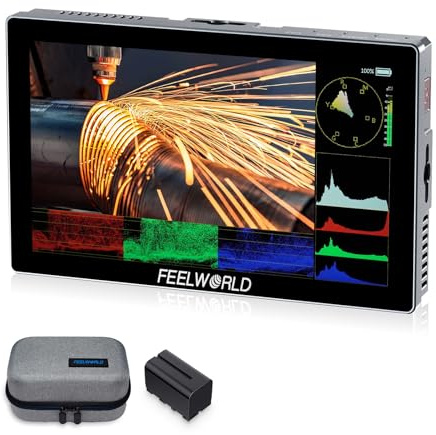 FEELWORLD P6X 5,5-Zoll Touchscreen Kameramonitor 1000 Nit, 4K 60Hz HDMI2.0, 3DLUT HDR, Wellenform, Aluminiumgehäuse, 9:16 Marker,Enthält Akku und Tasche