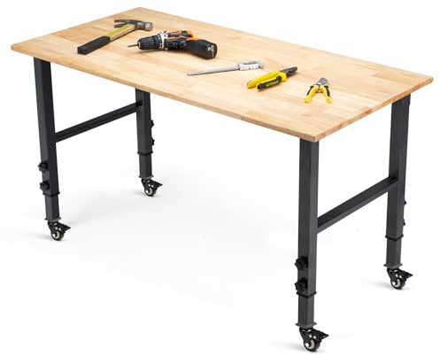 OLBRUS 48” Adjustable Workbench with Metal Wheels, 2000LBS Load Capacity