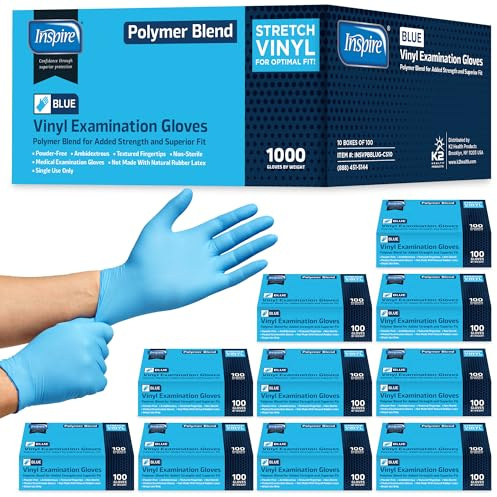 Inspire Nitrile-Vinyl Blend Gloves Disposable Latex Free Multipurpose Blue Disposable Gloves Cooking Gloves Cleaning Gloves (1000, Large)