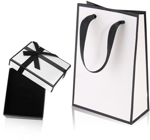 Small Gift Box and Gift Bag, 9x7x3cm Ribbon Jewellery Box and Paper Gift Bag for Bracelet Earring Ring Necklace Gift Box with Lid for Gifts Presents